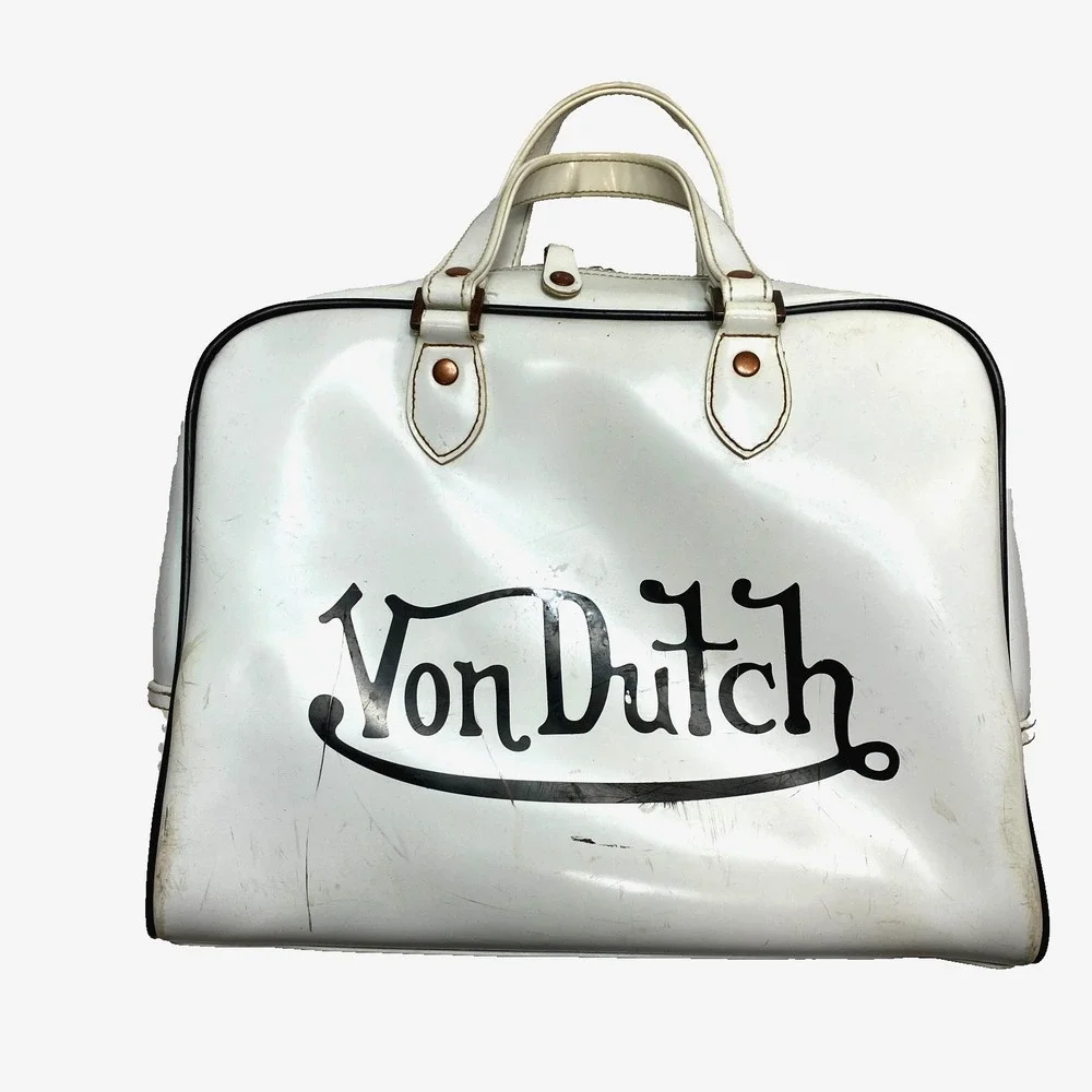 Von Dutch White Satchel with Black Logo